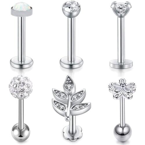 4-6 Pcs Earrings Cartilage Tragus Earrings 16G Surgical Steel Opal & CZ Rook Hoop Helix Conch Snug Daith Piercing for Women Men