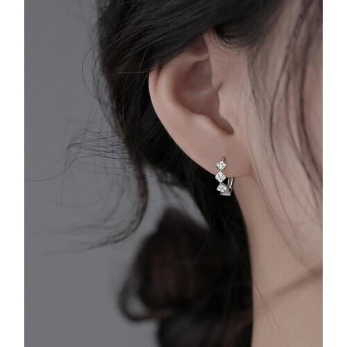 Baby Princess 925 Silver Delicate Zirconia Geometry Rhombus Hoop Earring For Women Beautiful Loop Huggies Korea Jewelry