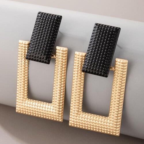 Tocona Classical Hollow Square Geometric Drop Dangle Earrings for Women Charming Gold Color Alloy Metal Party Jewelry 9549
