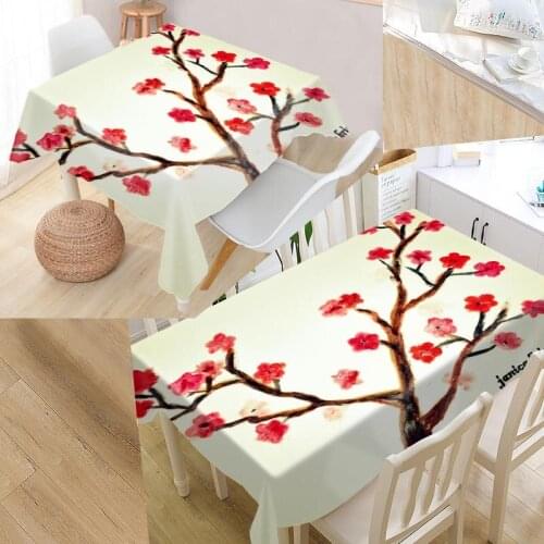 Custom Cherry Blossoms Table Cloth Oxford Print Rectangular Waterproof Oilproof Table Cover Square Wedding Tablecloth