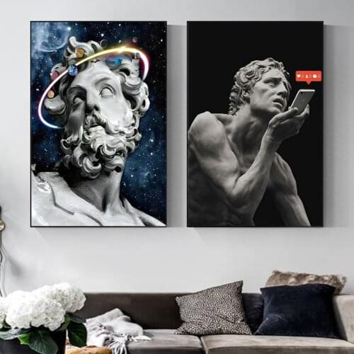 Zeus With Universe Planet Aura Sculpture Poster And Prints Greek Mythology Wall Art Canvas Painting For Home Decor Mural Picture
