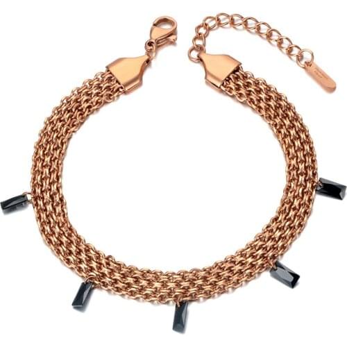 Trendy Titanium Steel Chain & Link Network Bracelets Jewelry Bohemia Black CZ Crystal Charm Bracelet For Women B20060