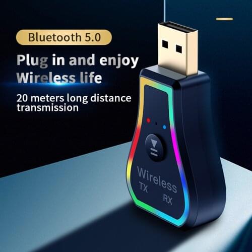 USB Bluetooth Transmitter Receiver 3 in 1 Bluetooth 5.0 Adapter With Light 3.5mm AUX for TV PC Headphones Home Stereo Car Audio
