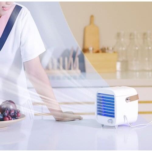 Vintage Portable Air Conditioner Small USB Desktop Cooling Fan Built-in Ice Box with LED Night Light