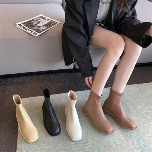 Autumn and winter 2021 new square toe short tube thick heel wild Martin boots fried street French short boots single boots women
