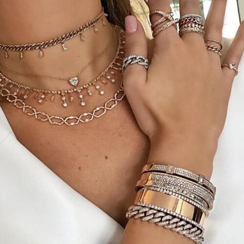 2021 New Arrived Two Color Baguette Round Cz Multi Drip Cz Flowers Choker Statement Necklace Rose Gold Color Women Charm Jewelry