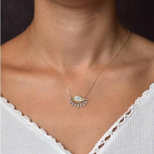 Symbol Gold Eye Gold Necklace Turquoise Stone Dainty Accessory Comfortable Delicate Jewelry Minimal Design Belief Luck New Design