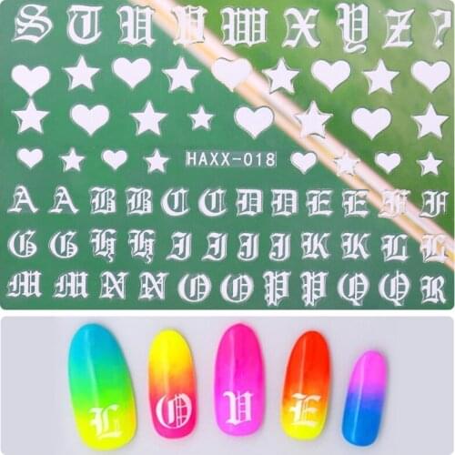 1 sheet 3D letter Nail Art sticker nail decal gold letters black words character nail adhesive sticker decals nails decoration