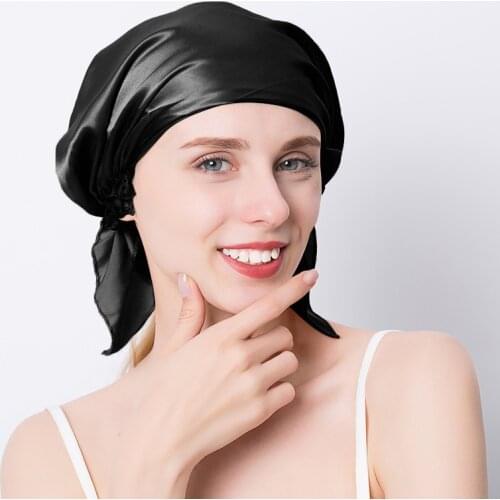 2pcs 100% Nature Silk Sleeping Cap Solid Color Multicolor Night Cap Night Wrap Head Cover for Hair Care Elastic Band Shower Cap