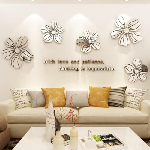 Sliver Flower Coloring Acrylic Wall Sticker Simple Home 3d Wall Stickers For Living Room Multi Colors Room Decoration Wallpaper