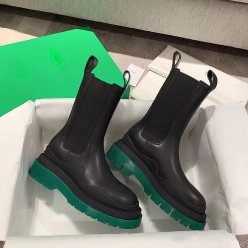 Brand Green Bottom Women Martin Boots Casual Middle Top Women Chelsea Boots Fashion Winter Increased Locomotive Boots Ladies