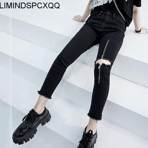 Summer Ladies Slim Pencil Pants Plus Size Pants Zipper Ripped Jeans Strong Sexy Women Denim Retro High Elastic Waist Casual