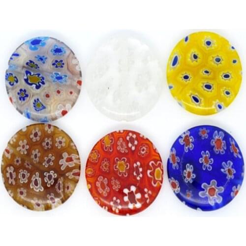 20 PCs Doreen Box Mixed Millefiori Glass Lampwork Coin Beads 20mm Flower For DIY Jewelry Making Findings Wholesale, Hole: 1mm
