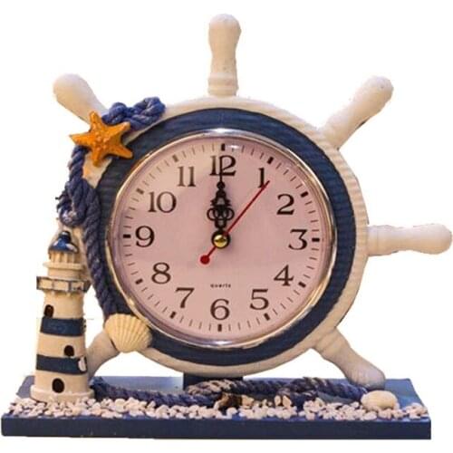 New Mediterranean ornaments living room clock creative wooden crafts navigational style clock and ornaments props