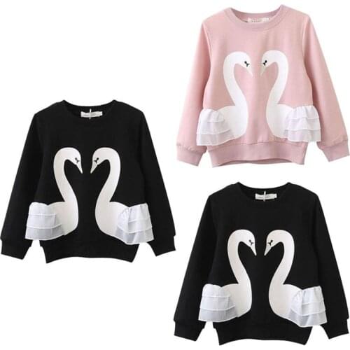 Swan Child Kids Baby Girls Cotton Long Sleeve Lace T-shirt Top Blouse Clothes Spring Autumn Girls Clothing
