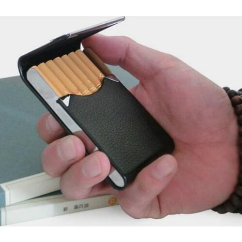 Tobacco Holder Pocket Box Storage Aluminum Cigar Cigarette Case Container Stainless Steel PU Card Smoking Case Accessories