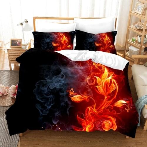 Fire Flower Red Bedding Set Fantasy Fashion 3D Print Comforter Luxury Queen King Single Size Duvet Cover Set Home Textile Decor