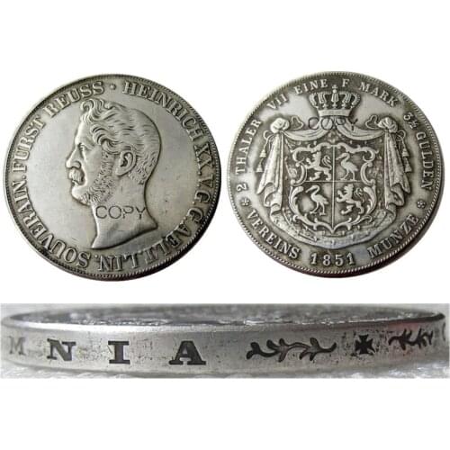 1851 German 2 Thaler- Heinrich XX Silver Silver Plated Copy Coin DE(04)