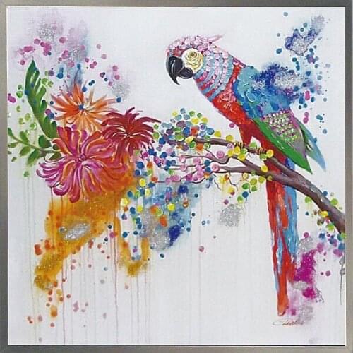 Colorful Parrots Oil Painting Birds Cartoon Pictures Wall Art Handmade Decorative Paintings for Living Room Kids Room Decor