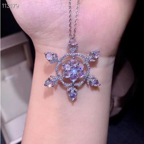 New snowflake moonstone pendant of necklace fow women 925 silver natural gem good luck birthstone girl birthday gift moonlight