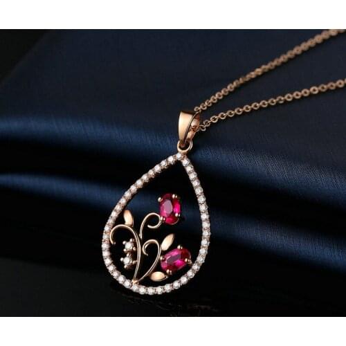 LUKENI Vintage 925 Sterling Silver Girls Clavicle Necklace Jewelry New Fashion Crystal Red Pendant Necklace Ladies Accessories