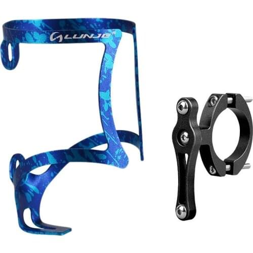 LUNJE Bike Water Bottle Cage Set Aluminum Universal Bicycle Cup Holder with Bicycle Bottle Cage Adapter Mount for MTB Road Bike