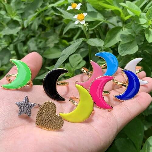 Fashion European Alloy Oil Drop Moon enamel For Women Gold Colorful Openings Rings