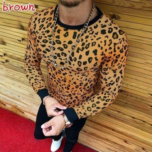 T-Shirts 2018 New Hot Sale Fashion Mens Casual Long Sleeve Formal Slim Fit Crew Neck Leopard Tee Tops T-Shirt