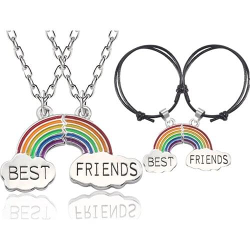 4pcs Set Best Friends Adjustable Rainbow Bracelets Rainbow Necklaces Multi-color Simple And Fashionable Couple Gifts