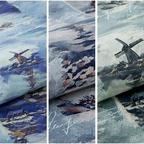 For Landscape Wallpapers Nordic Living Room Decoration Personalized Watermill Oil Painting Wall Paper Roll Decoracao Para Casa