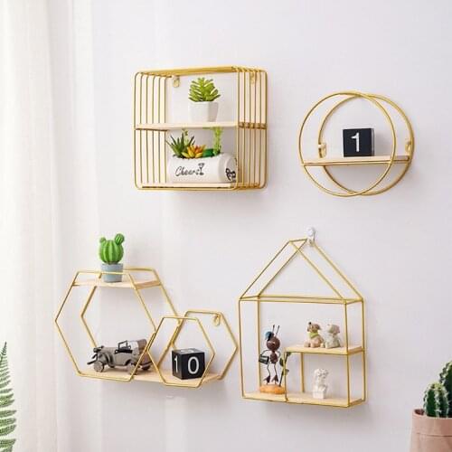 Living Room Wall-Mounted Geometric Punch-free Wall Decoration Bathroom Shelf Living Room Decoration Hexagon Storage Rack