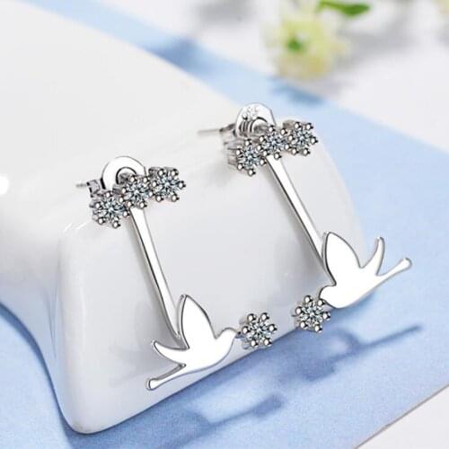 New Korean Style Fashion Exquisite 925 Sterling Silver Jewelry Crystal Cute Swallow Bird Creative Female Dangle Earrings SE481