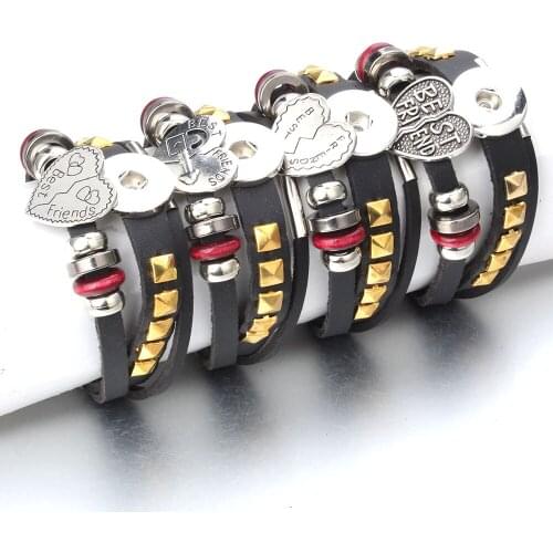 New Snap Button Bracelet Bangle Heart Best Friends Bracelet Velvet Leather Bracelet 18mm Snap Button Jewelry for Friends Gift