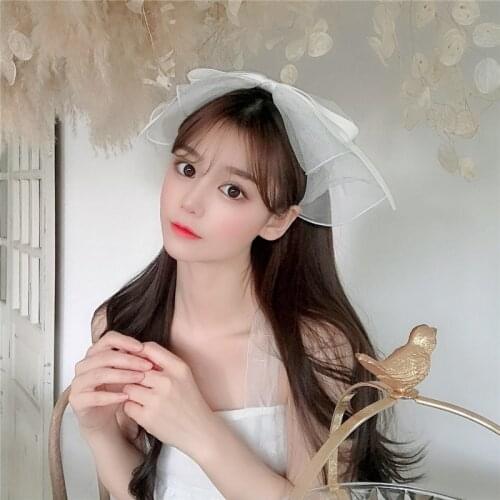 Fashion Hair Hoop For Girls Hair Accessories pearls beads Lace Multicolor Headband Princess big bow Lady Small Fresh 1pcs