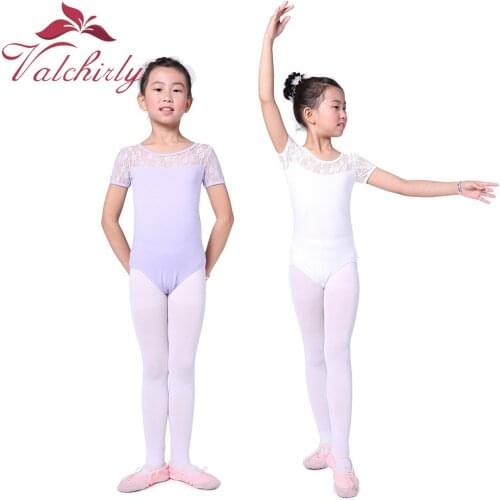 Very Cute Girls Ballet Laces Gymnastic Dress Dance Costume Short Sleeves Gymnastics Leotard