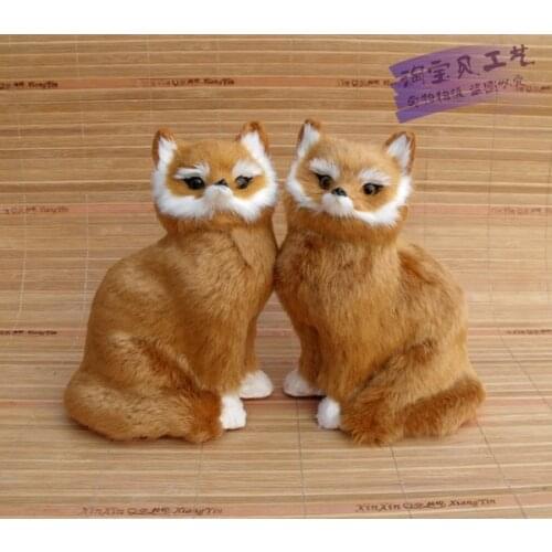 A pair of simulation fox toys polyethylene & furs sitting yellow fox dolls about 15x10x20cm 2514