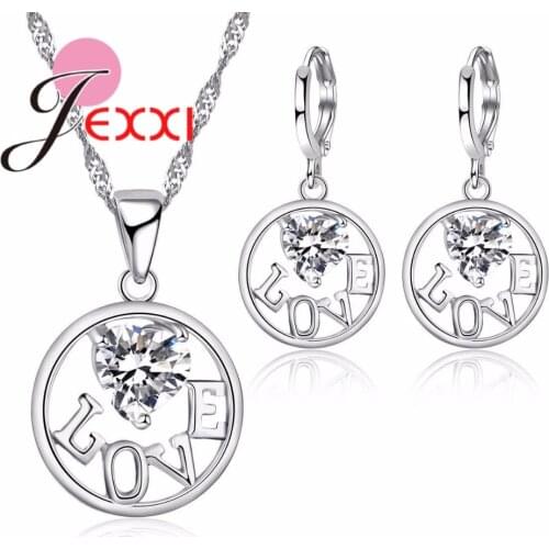 Valentine Day Gift Silver Pendants Necklaces Earrings Set For Wedding Accessory Woman Crystal Jewelry Sets For Brides