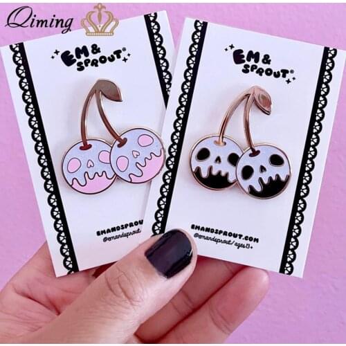 QIMING Funny Enamel Pins Poison Cherry Brooches Lapel Pin Jeans Shirt Bag Badge Women Girls Halloween Gift