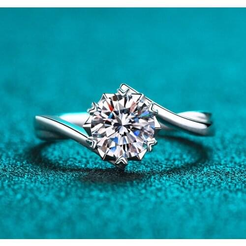 Silver Diamond Test Passed Excellent Cut 1 Carat Good Clarity D Color White Moissanite Heart Snowflake Ring Silver 925 Jewelry