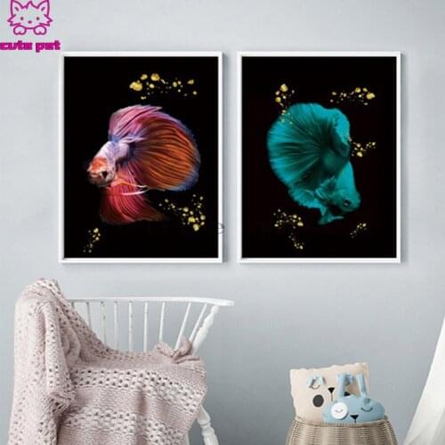Decoration Art Wall Paintings Color fish Colorful Fish Spit Bubbles Picture For Living Room Canvas Prints Home Decor