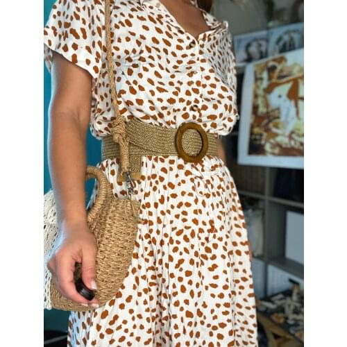 Vintage Bohemian Wide Belt Summer Wooden Buckle Wild Braided Belt Female Leopard Buckle Linen Weave Women Fake Straw Waist Belt