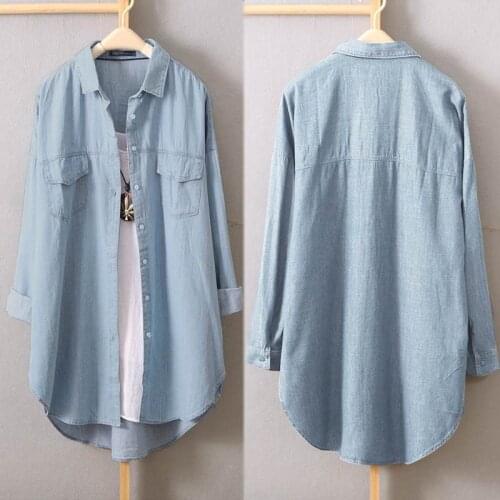Plus Size Womens Casual Spring Top ZANZEA 2021 Fashion Denim Blue Shirts Long Sleeve Blusas Female Lapel Button Tunic Chemise