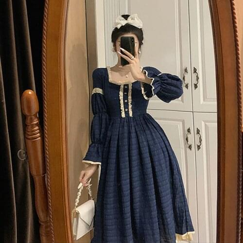 Sweet Lolita Dress Women Autumn Elegant Patchwork Party Midi Dress Female Korean Japan Style kawaii Fall Women Dresses