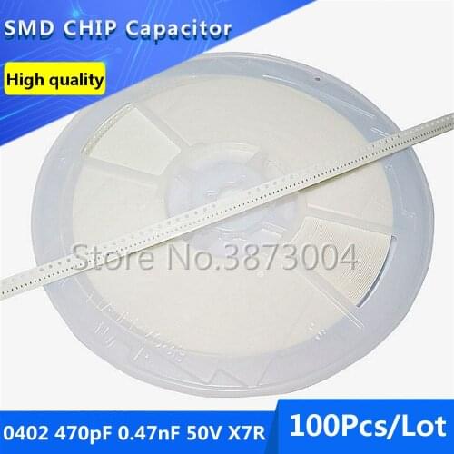 100pcs 0402 470pF 0.47nF 50V X7R 10% Thick Film Chip Multilayer Ceramic Capacitor
