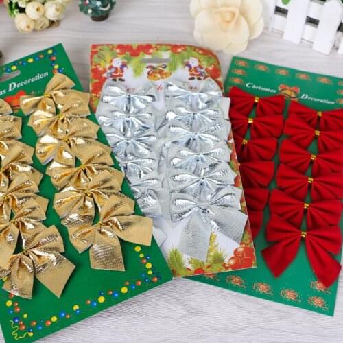 12pcs christmas decorations Bows Hanging Decorations Gold Silver Red Bowknot christmas ornaments new year 2022 decor Navidad