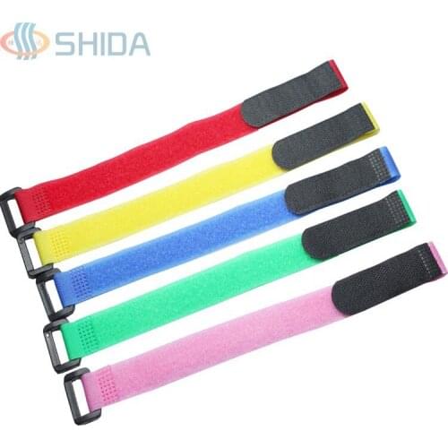 25pcs/lot 2*25cm Fastening Cable Ties Nylon Strap with Plastic Button Hook and Loop Magic Binding Tape with Buckle Free Shipping