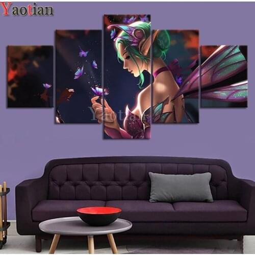 5 PCS/Set 5d Diy Diamond Painting Butterfly Fairy Elf Girl Diamond Embroidery 3d Cross Stitch Full Square Round Diamond Mosaic