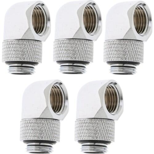 5 Packs G1/4 inch Male to Female Extender Fitting for PC Water Cooling System, 90 Degree Angled , Silver