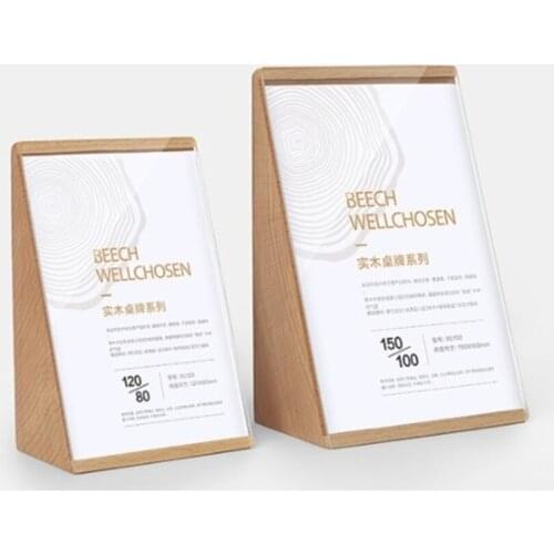90*55mm Mini Wood Produts Price Label Paper Tag Holder Display Stand Frame Slant Table Acrylic Sign Holder