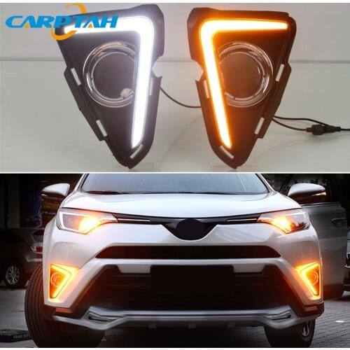 Car LED Daylihgts DRL For Toyota RAV4 RAV 4 2016 2017 2018 Yellow Turn Signal Daytime Running Lights Day Driving Headlamp